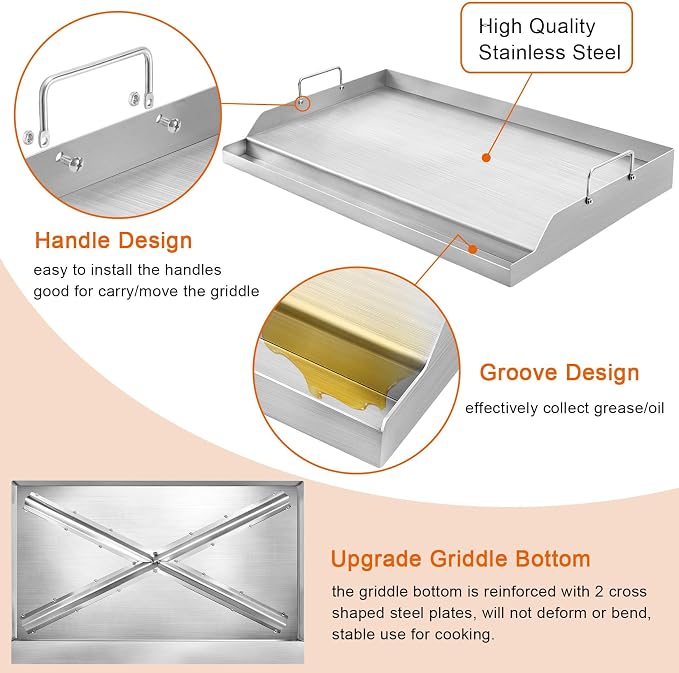 GasSaf Universal Stainless Steel Griddle, Large Grill Flat Top Pan - Image 3