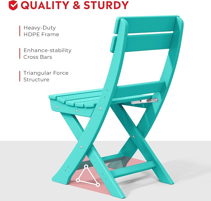 Costaelm Paradise 3-Piece Outdoor HDPE Folding Patio Bistro Table and Chairs - Image 3