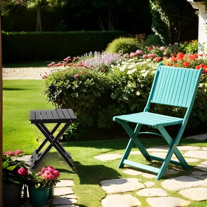 Small Side Table Square Folding, Patio Foldable Wooden End Tables - Image 7