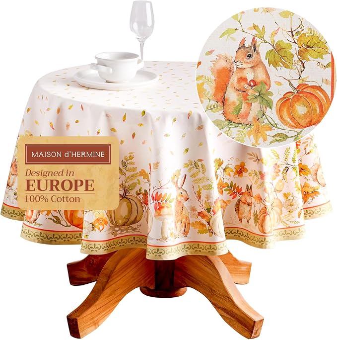 Maison d' Hermine Table Cloth Round Table 100% Cotton 69 Inches Fall Tablecloth by MaisondHermine