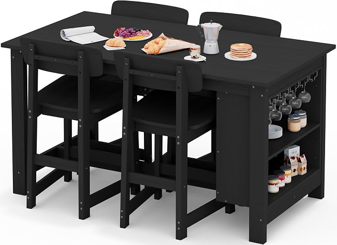 SERWALL Outdoor Bar Table and Chairs Set, 5-Piece HDPE Counter Height Patio by SERWALL