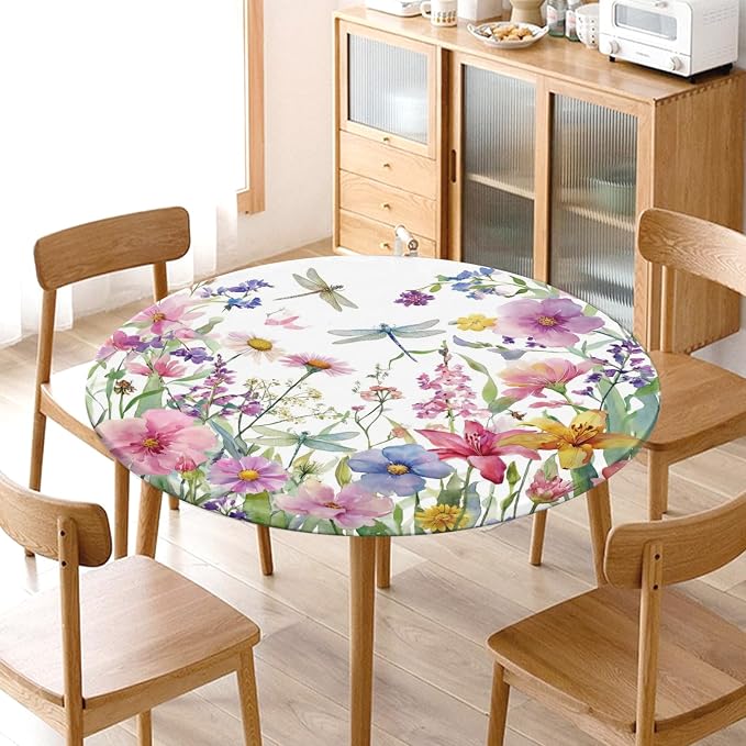 Spring Summer Floral Round Fitted Tablecloth - Image 8