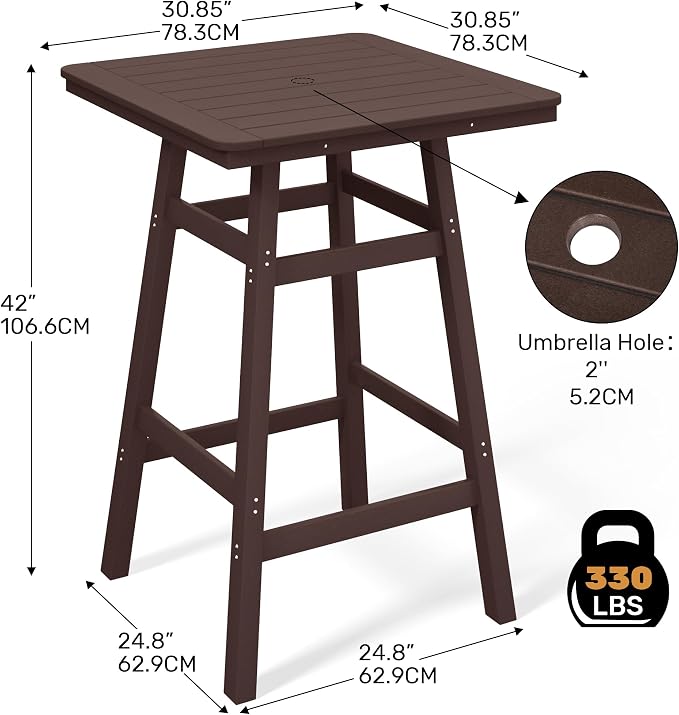 Costaelm Outdoor Bar Table, Patio Bistro Dining Pub Table - Image 3