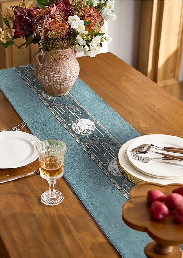 Embroidered Tassel Table Runner Chinese Style Landscape Painting Waterproof - Image 4