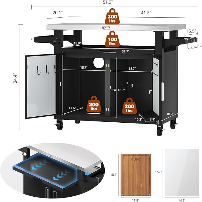 NUUK Outdoor Grill Cart with Storage Cabinet Metal Kitchen Island Prep Table - Image 5