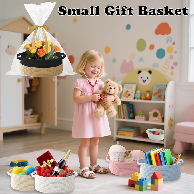 Gift Basket with Gift Bag and Ribbons, Small Rope Woven Shelf Storage, Baskets - Image 4