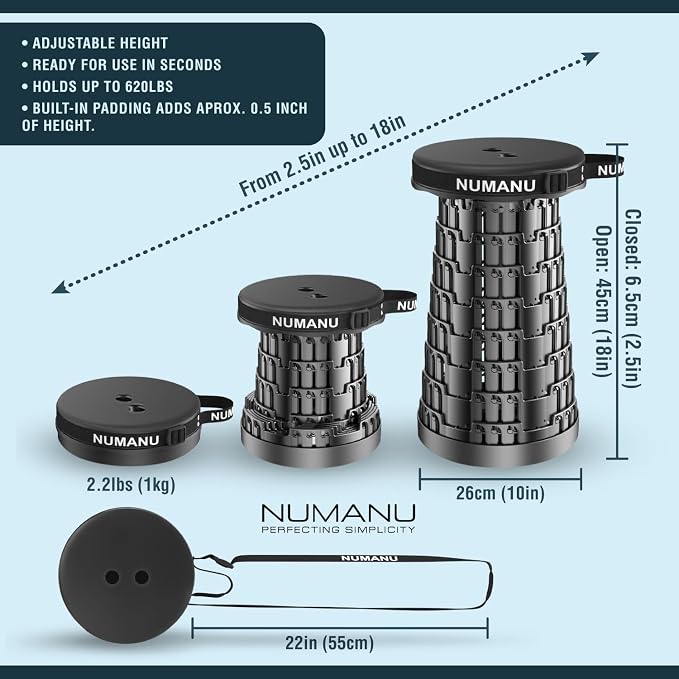 NUMANU 2PK 2025 Upgraded Padded Collapsible Stool, Max 620lb 18" Adjustable - Image 2