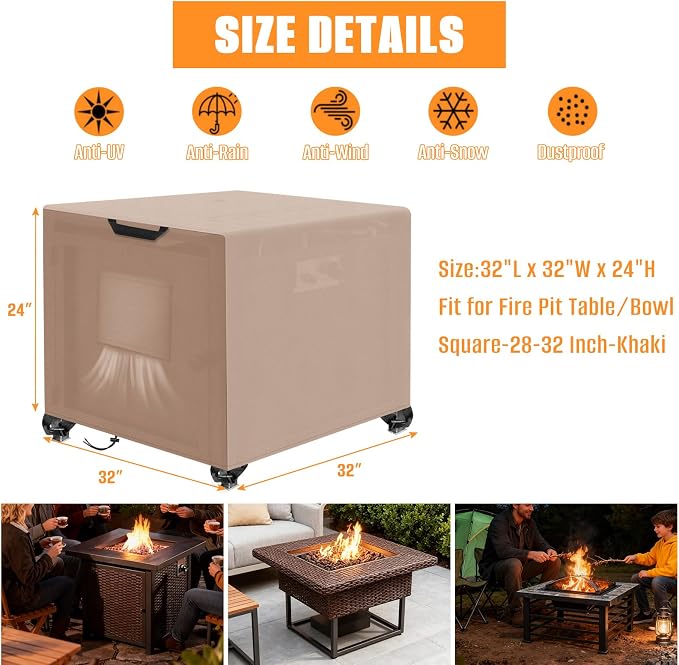 Kovshuiwe Porch Shield Fire Pit Cover Square-600D Fabric Waterproof and - Image 2
