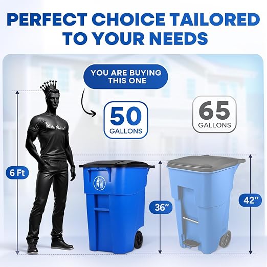 50 Gallon Trash Can with Lid Rollout Recycling Bin Large Outdoor, Commercial - Image 8