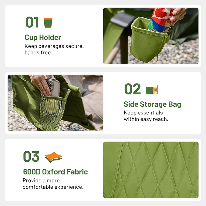 Folding Hammock Camping Chair in Green, Steel Frame, 300 lb Capacity