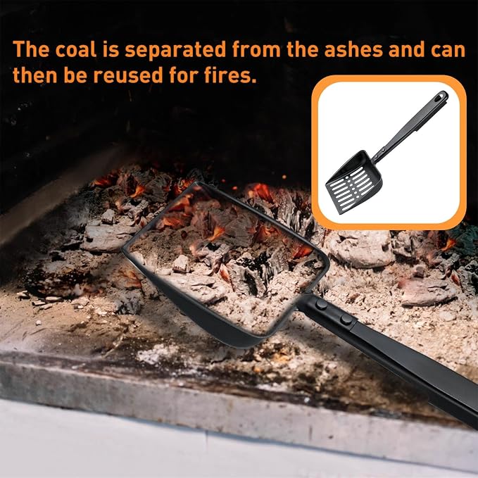 Hollow Out Fireplace Ash Sifter, Metal Black Coal Shovel Heat Resistant - Image 3