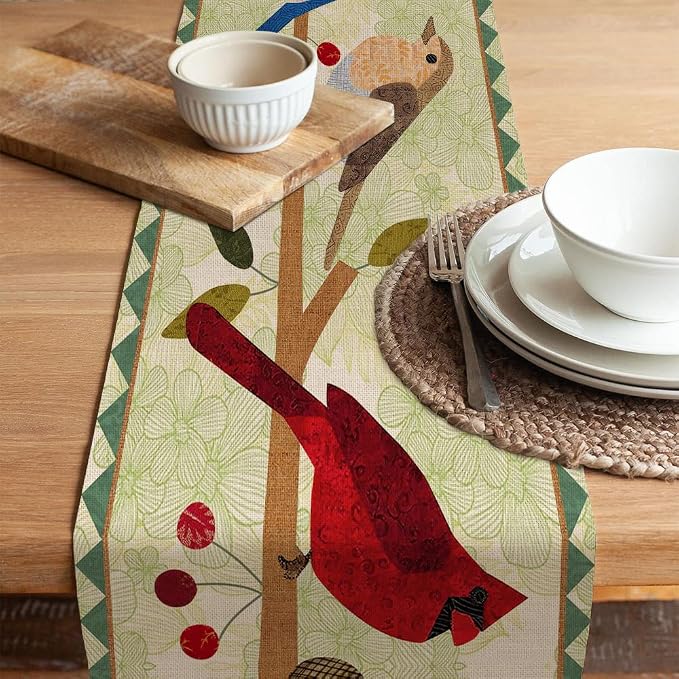 Seliem Summer Birds Tree Branches Table Runner, Cardinal Home Kitchen Dining - Image 5
