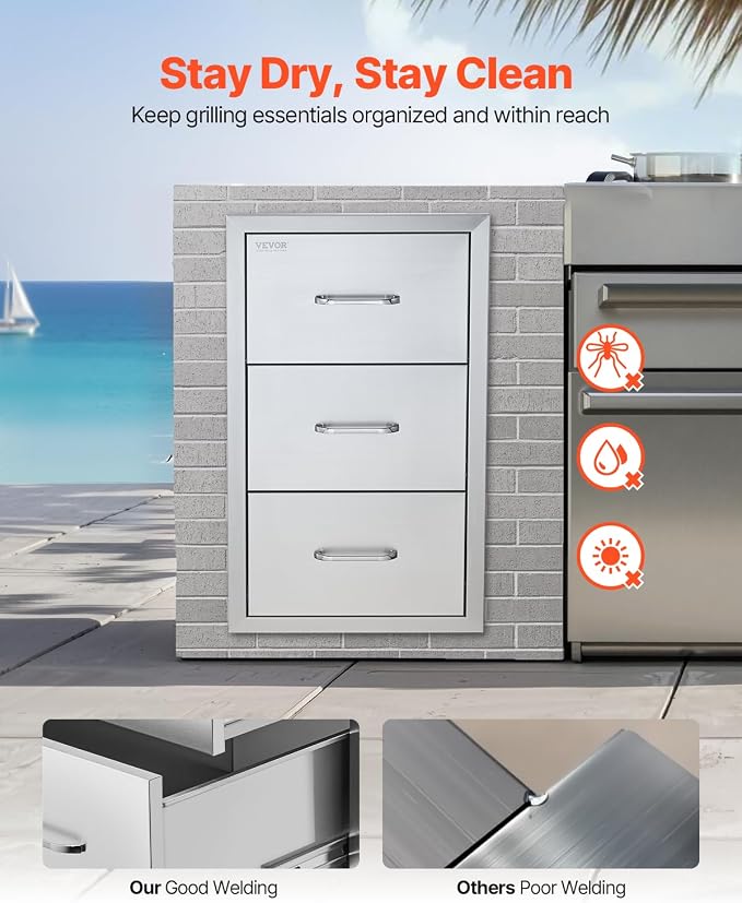 VEVOR 17W x 30H x 21D Inch Outdoor Kitchen Stainless Steel Double Access Drawers - Image 4