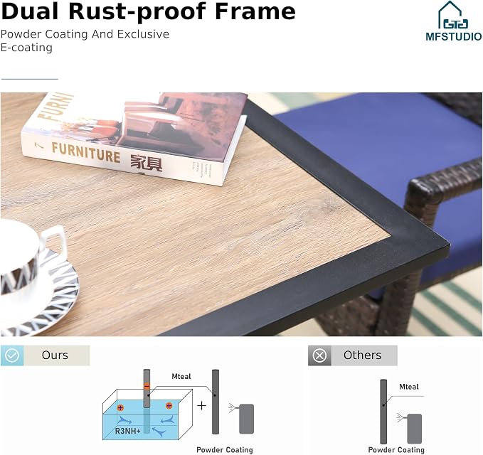 MFSTUDIO 5 Pieces Patio Dining Set, Outdoor 37" Square Wood-Like Table - Image 4