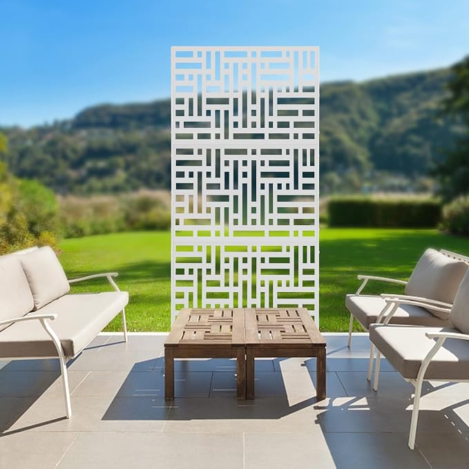 Metal Privacy Screen 75" H x 35" W Freestanding Outdoor Privacy Panels Fence - Image 3