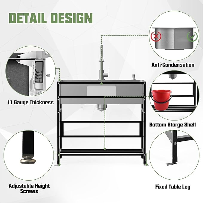 33x19 Inch Stainless Steel Utility Sink-Freestanding Laundry Sink Practicality - Image 6