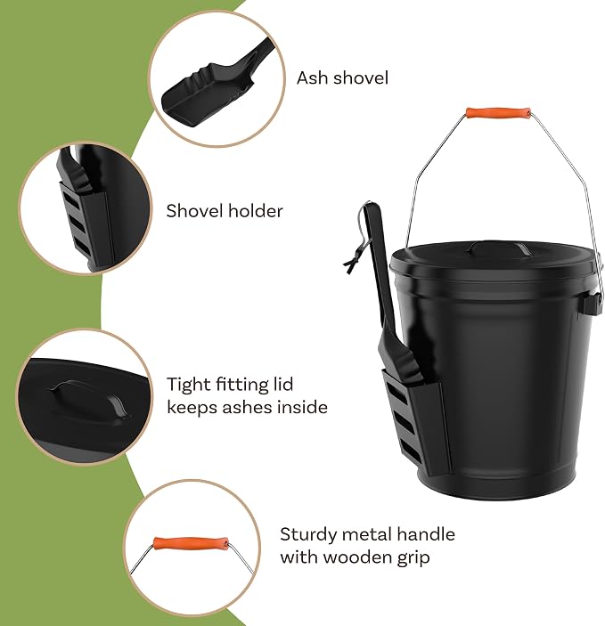 Ash Bucket - 4.75-Gallon Metal Bucket - Heat Resistant Fireplace Tools by Pure - Image 5