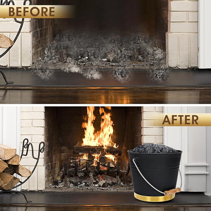 Mini Ash Bucket with Lid, Shovel & Hand Broom, Galvanized Steel Metal Charcoal - Image 5