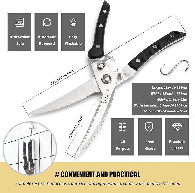 KUNIFU Poultry Shears, All Purpose Heavy Duty Kitchen Scissors - Image 8