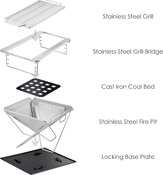 Explorer Bear 20" Stainless Steel Foldable Takibi Fire & Grill - Image 4