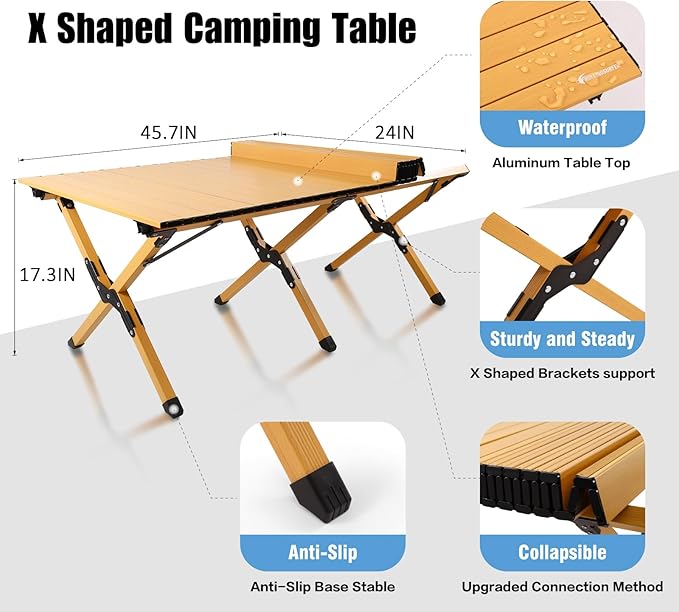 Folding Camping Table, Lightweight Roll-Up Table Aluminum Low Portable Picnic - Image 3