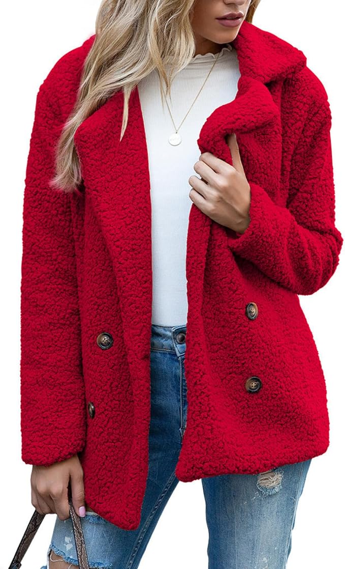 Women's Winter Warm Plush Cardigan Fuzzy Fleece Lapel Jacket by Unknown