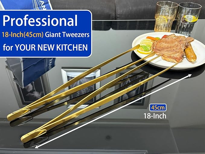 Tongs 18 Inch Stainless Steel Grilling Tweezers, Set of 2, Gold