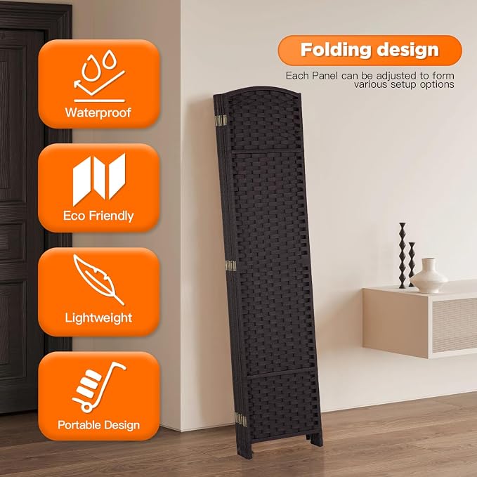 Room Divider 6 Panel Screen 5.6 Ft Tall Partition Room Dividers Brown Privacy - Image 4