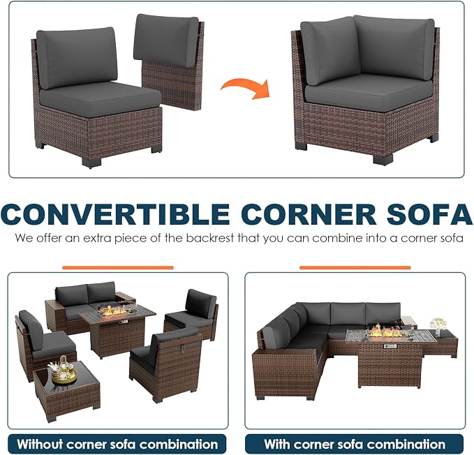 Patio Furniture Set with Fire Pit Table, 7 Piece Outdoor Sectional Conversation - Image 5