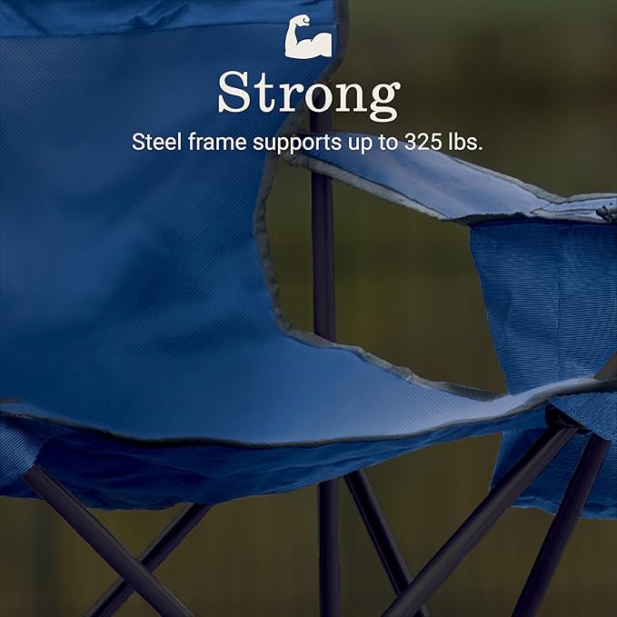 Camping Chair, Blue Folding Design with 4-Can Cooler and 325 lb Capacity
