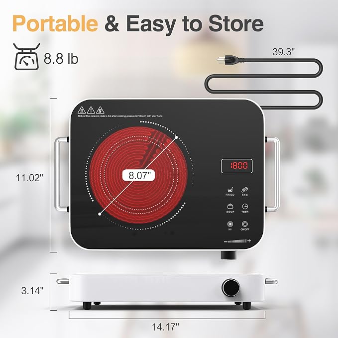 Single Burner Electric Cooktop, 1800W 110V Electric Stove Top - Image 5