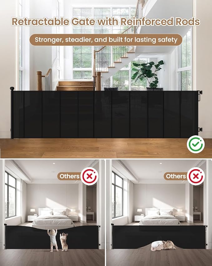 120" Wide Retractable Baby Gate, Secure Closure Extra Wide Baby Gate - Image 4