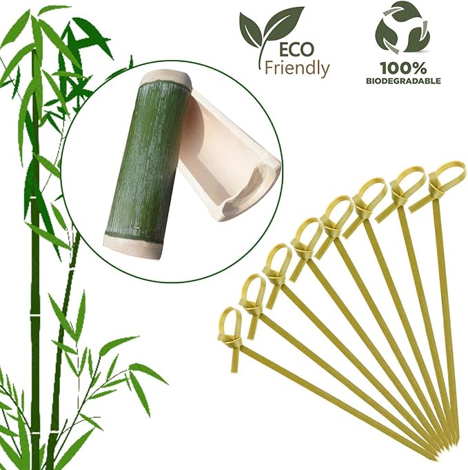 DC-BEAUTIFUL 200 Pack Natural Bamboo Knot Skewers, 6 Inch Bamboo Twisted End - Image 2