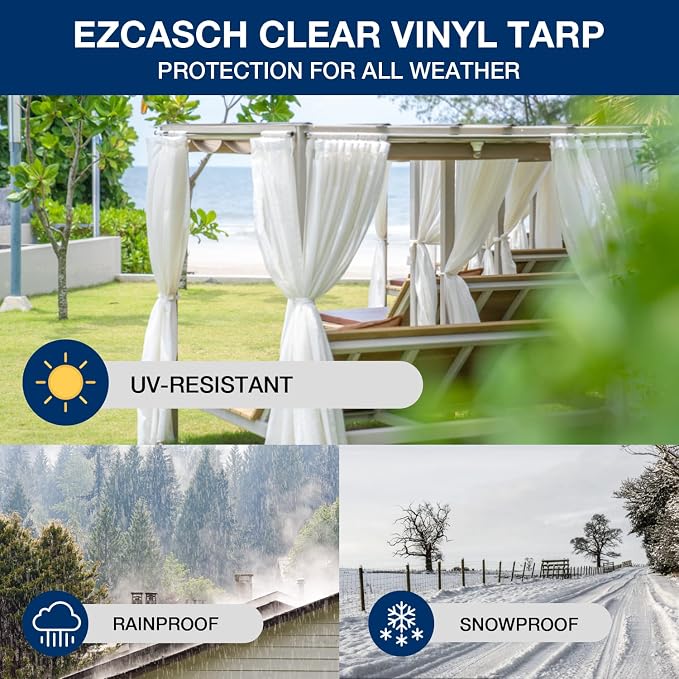 Clear Tarp 8' x 8', 15 Oz Clear Vinyl PVC Tarp Waterproof Tarpaulin 100% - Image 6