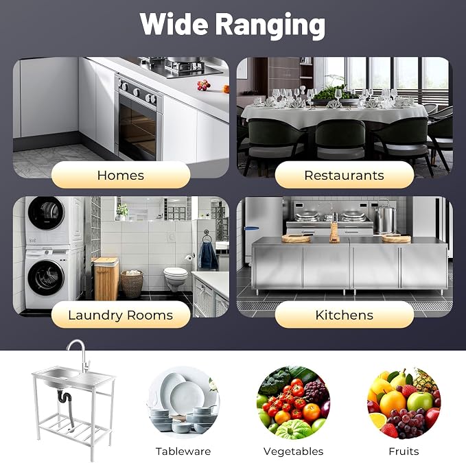 Portable Outdoor Utility Sink, Free Standing Single Bowl Kitchen Sink - Image 8