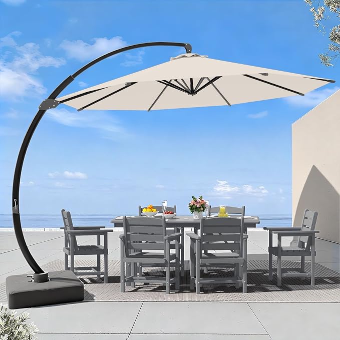 7 Piece Patio Dining Set with 11ft Patio Umbrella, 7 Gray Outdoor HDPE Dining by Unknown