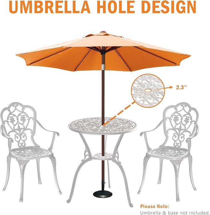 Patio Bistro Set of 2, Cast Aluminum, Outdoor Set w/Umbrella Hole, 3 Piece - Image 5