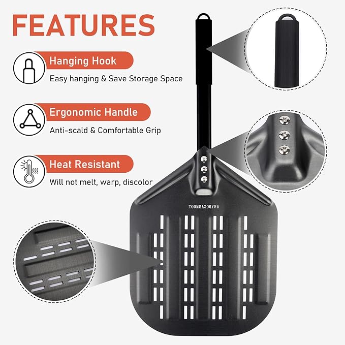 Perforated Pizza Peels 6 INCH pizza spatula paddle Long Handle Metal Pizza - Image 3