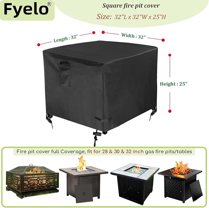 32 Inch Gas Fire Pit Cover for 28-32 Inch Square Fire Pit Tables, Heavy Duty - Image 2