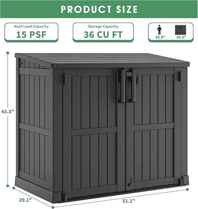 Outdoor Horizontal Resin Storage Shed, Portable Outdoor Storage Cabinet 36 Cu Ft - Image 5