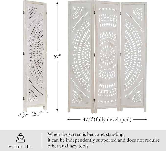Room Divider Wood Carved Wall Divider Indoor Folding Bohemian Style Portable - Image 6