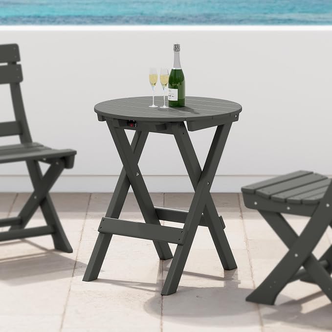Costaelm Paradise HDPE Outdoor 24.5 Inch Round Portable Folding Patio Dining - Image 2