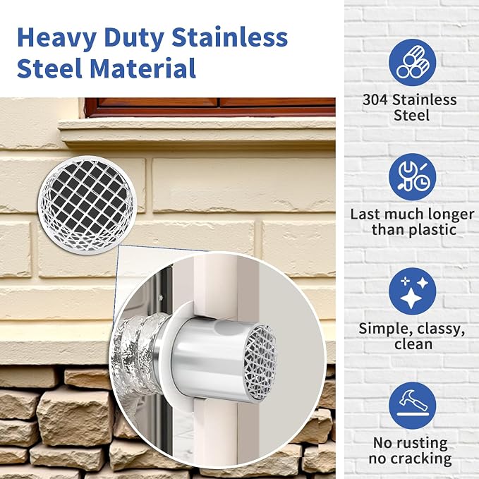 4" PVC Termination Vent Mesh Cap, 304 Stainless Steel Dryer Vent Screen Outdoor - Image 2