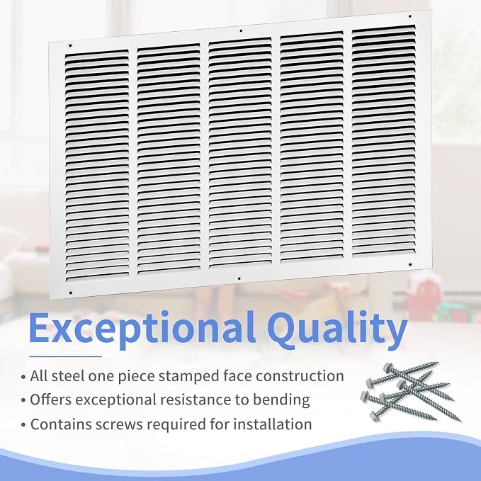 25"W x 16"H Steel Return Air Grille, Air Return Vent Cover - Image 2