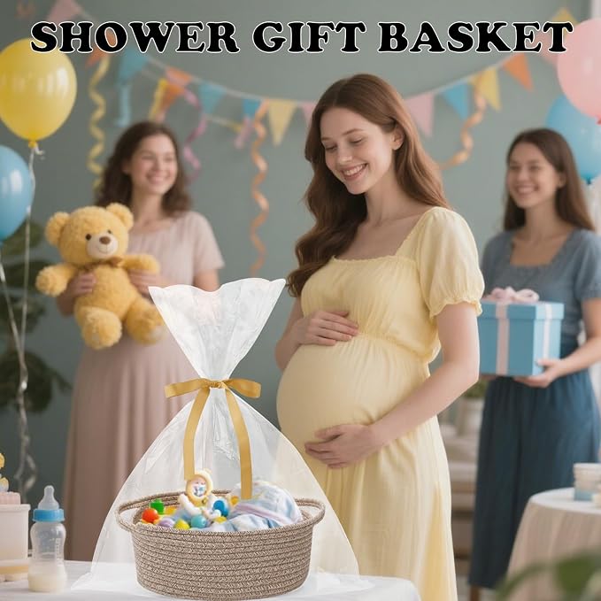 Gift Basket with Gift Bag and Ribbons, Small Rope Woven Shelf Storage, Baskets - Image 6