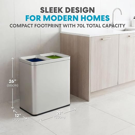70 Liter / 18.5 Gallon Rectangular Open Top Dual Compartment Recycling Trash Can - Image 6