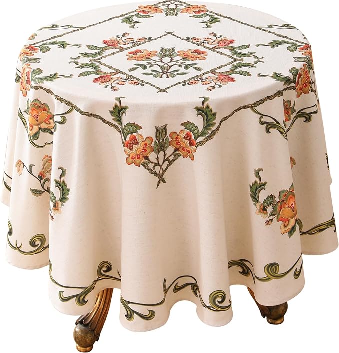 patdrea Designer Vintage Linen Round Tablecloth, French Floral Tablecloths by Welcometopatdrea