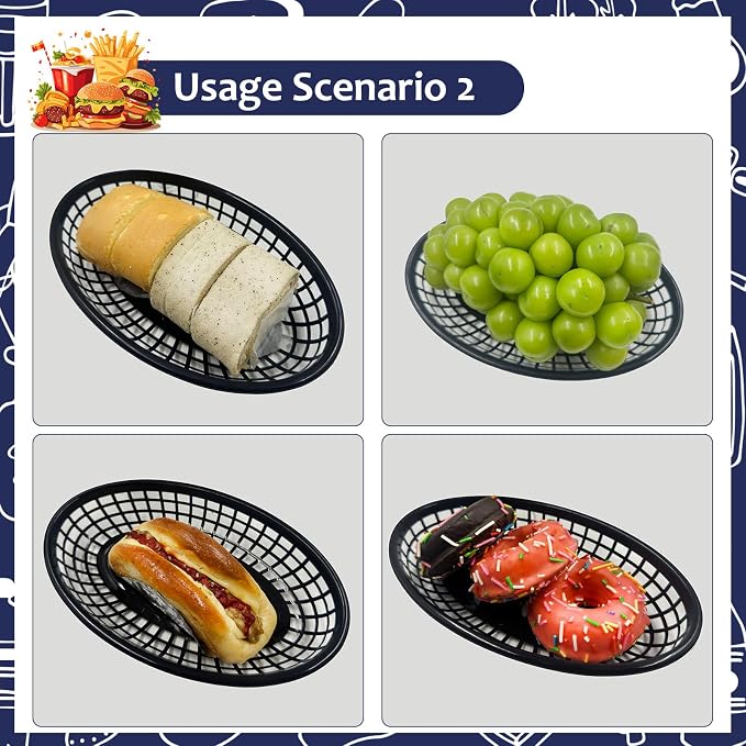 20 Pack Plastic Fast Food Baskets, 8.8" × 5.5" Small Oval Restaurant Serving - Image 4