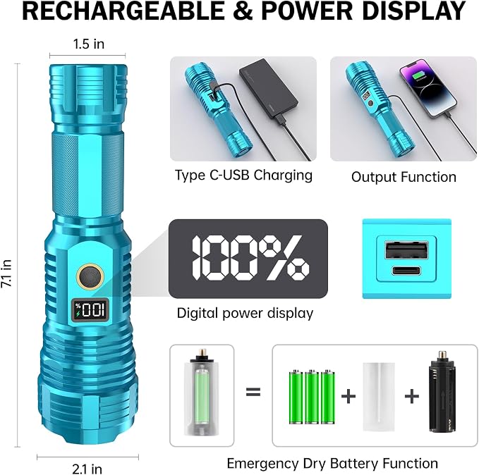 Flashlights High Lumens Rechargeable, LED Super Bright Flash Light Long Beam - Image 3
