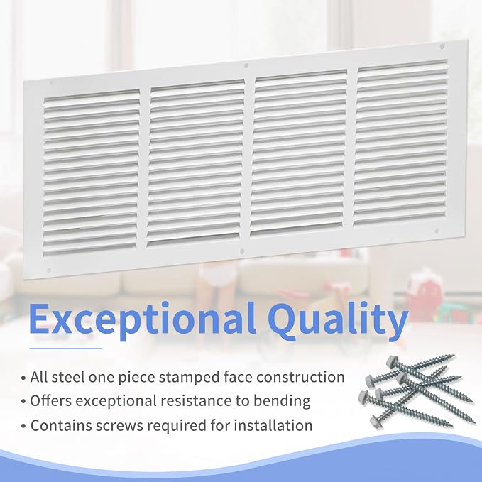 24"W x 10"H Steel Return Air Grille, Air Return Vent Cover - Image 2